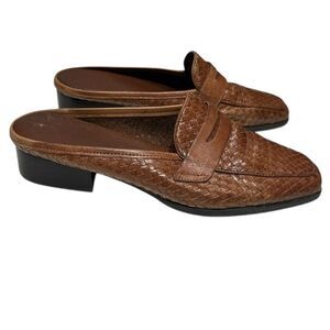 Trotters Alder Leather Woven Mule Loafers Slip On Shoes Brown Leather Size 8.5